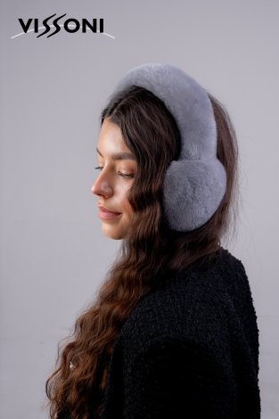 100% natural Rex Chinchilla earmuffs - color Grey