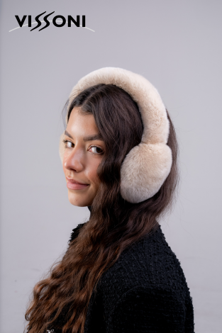 100% natural Rex Chinchilla earmuffs - color Ecru