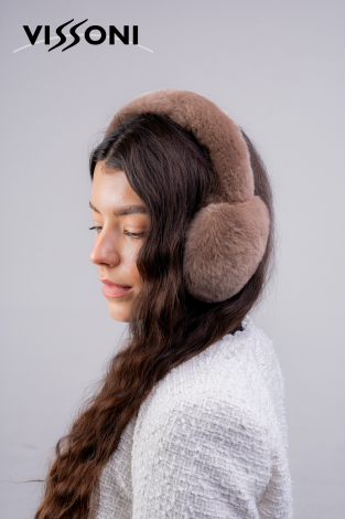 100% natural Rex Chinchilla earmuffs - color Brown