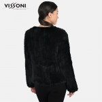 Дамска елегантна жилетка с джобове от естествен косъм на Rex Chinchilla - Black