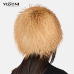 Дамска шапка от естествен косъм на лисица - Golden