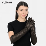 Дълги кожени ръкавици с два декоративни шева - Кафяв