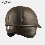 Мъжки кожен каскет от агнешка кожа - Кафява