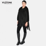 Дамски шал с джобове от естествен косъм на Норка - Черен