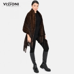 Дамски шал с джобове от естествен косъм на Норка - Махагон