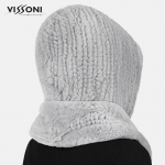 Дамска качулка-шал от естествен косъм на Rex Chinchilla - Сива