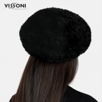 Дамска барета от естествен косъм на норка - Черна