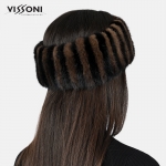 Луксозна лента за глава от естествен косъм на норка - Кафява/Черна