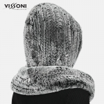 Дамска качулка-шал от естествен косъм на Rex Chinchilla - Ice Grey