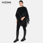 Дамско пончо от естествен косъм на норка - Черно