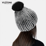 Дамска шапка от естествен косъм на Rex Chinchilla - Ice Grey