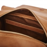Compact leather bag with zipper and flap