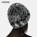 Дамска шапка от естествен косъм на Rex Chinchilla с рози