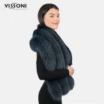 Луксозна наметка от лисица - Тъмно син джин