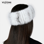Лента за глава от естествен косъм на норка - Бяла/Черна