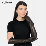Long leather gloves with two decorative seams - Brown