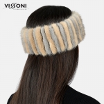 Луксозна лента за глава от естествен косъм на норка - Светло сива/Бежава