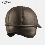 Мъжки кожен каскет от агнешка кожа - Кафява