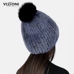 Дамска шапка от естествен косъм на Rex Chinchilla - Blue