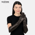 Дълги кожени ръкавици - кафяв