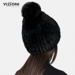 Дамска шапка от естествен косъм на Rex Chinchilla - Black