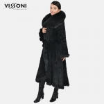 Дамска палто плетиво от естествен косъм Rex Chinchilla с акценти от лисица - Black