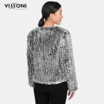 Дамска елегантна жилетка с джобове от естествен косъм на Rex Chinchilla - Ice Grey