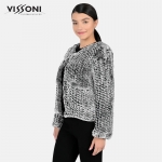 Дамска елегантна жилетка с джобове от естествен косъм на Rex Chinchilla - Ice Grey