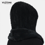 Дамска качулка-шал от естествен косъм на Rex Chinchilla - Черна