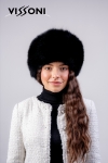 Дамска шапка от естествена агнешка напа с естествен косъм на лисица - Black