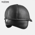 Мъжка кожена шапка от агнешка тула - Синя