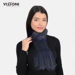 Дамски шал от естествен косъм на норка - Тъмно син