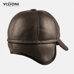 Мъжка кожена шапка от агнешка тула - Кафява