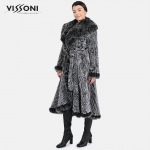 Дамско палто плетиво от естествен косъм Rex Chinchilla с акценти от лисица - Ice Grey