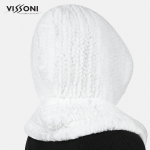 Дамска качулка-шал от естествен косъм на Rex Chinchilla - Бяла