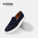 Vissoni Elegante - Тъмносини мъжки кожени обувки от естествена телешка кожа