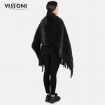 Дамски шал с джобове от естествен косъм на Норка - Черен