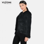 Дамска елегантна жилетка с джобове от естествен косъм на Rex Chinchilla - Black