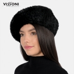 Дамска барета от естествен косъм на норка - Черна