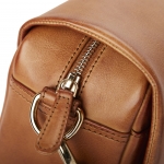 Compact leather bag with zipper and flap