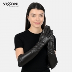 Дълги кожени ръкавици - черни