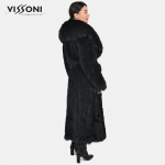 Дамска палто плетиво от естествен косъм Rex Chinchilla с акценти от лисица - Black