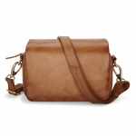 Compact leather bag with zipper and flap