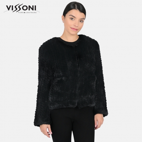 Дамска елегантна жилетка с джобове от естествен косъм на Rex Chinchilla - Black