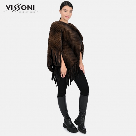 Дамско пончо от естествен косъм на норка - Махагон