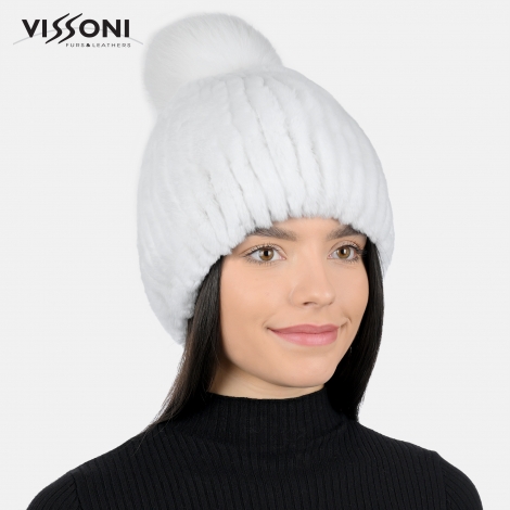 Дамска шапка от естествен косъм на Rex Chinchilla - White