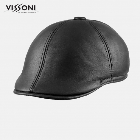 Мъжки кожен каскет от агнешка кожа - Черна