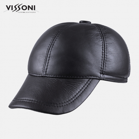 Мъжка кожена шапка от агнешка тула - Синя