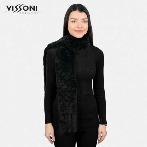 Дамски шал от естествен косъм на Rex Chinchilla - Black