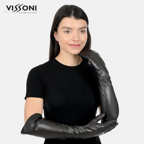 Дълги кожени ръкавици - черни